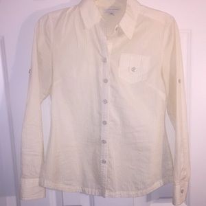 Banana republic yellow and white striped blouse.